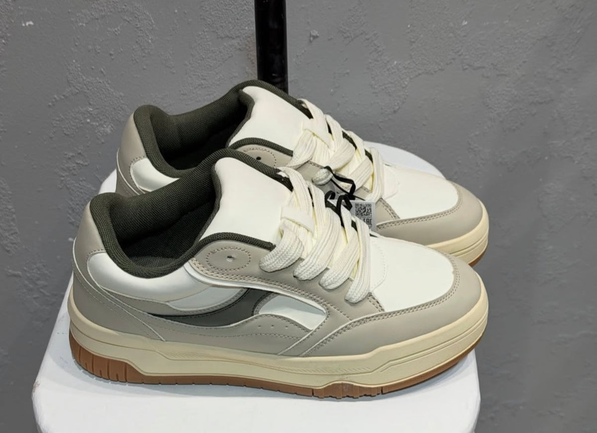 BERSHKA Street Court Sneakers – White Grey