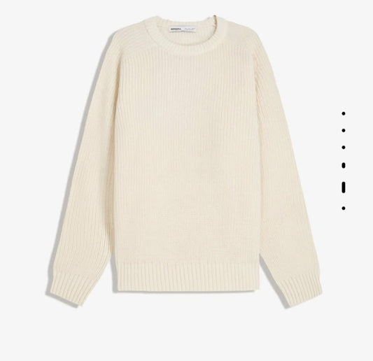 Bershka Ribbed Knit Crewneck Sweater – Cream