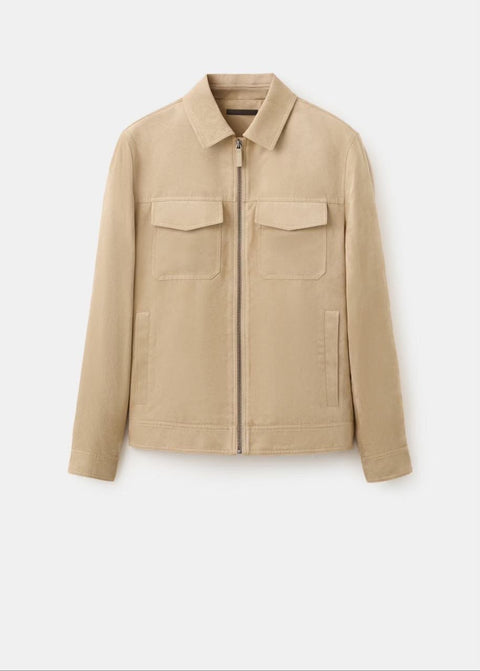 Suede-Effect Zip-Up Utility Jacket – Beige