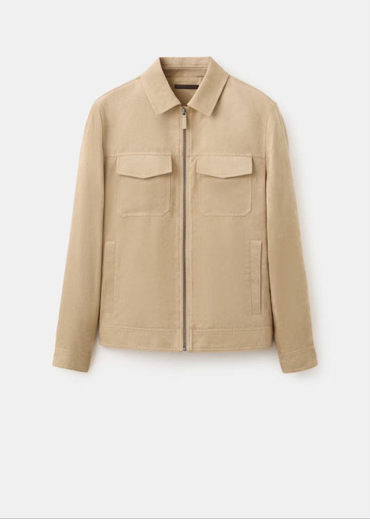 Suede-Effect Zip-Up Utility Jacket – Beige