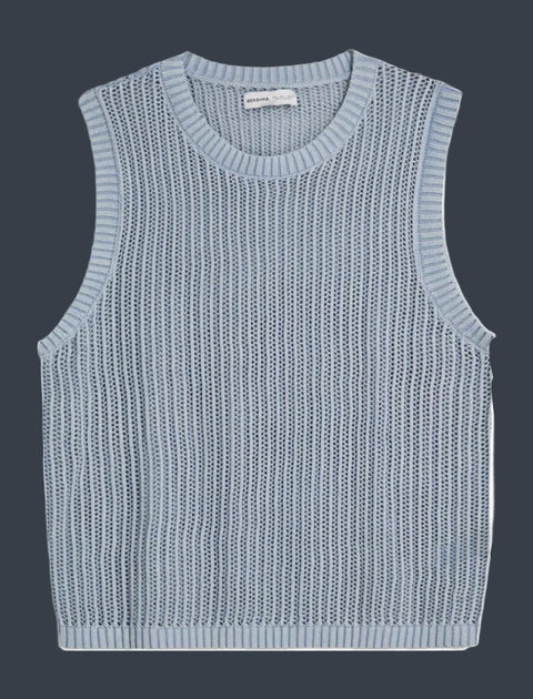 BERSHKA Essential Ribbed Tank Top – Grey