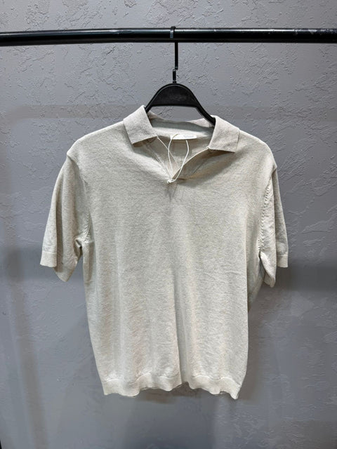 ZARA Heritage Knit Polo –  white beige