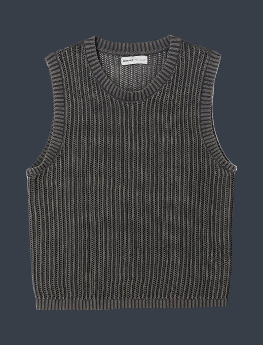BERSHKA Essential Ribbed Tank Top – Black