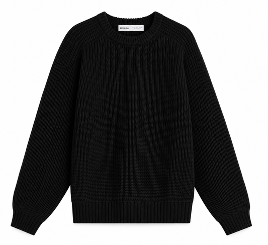 Bershka Ribbed Knit Crewneck Sweater – Black