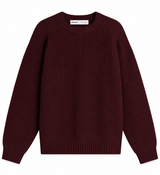 Bershka Ribbed Knit Crewneck Sweater – Burgundy