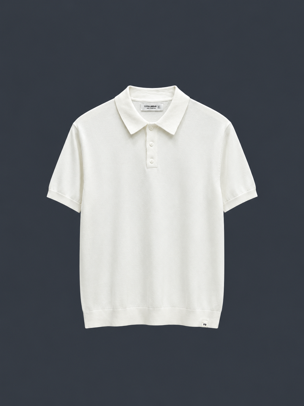 PULL&BEAR Essential Knit Polo  – Pearl White
