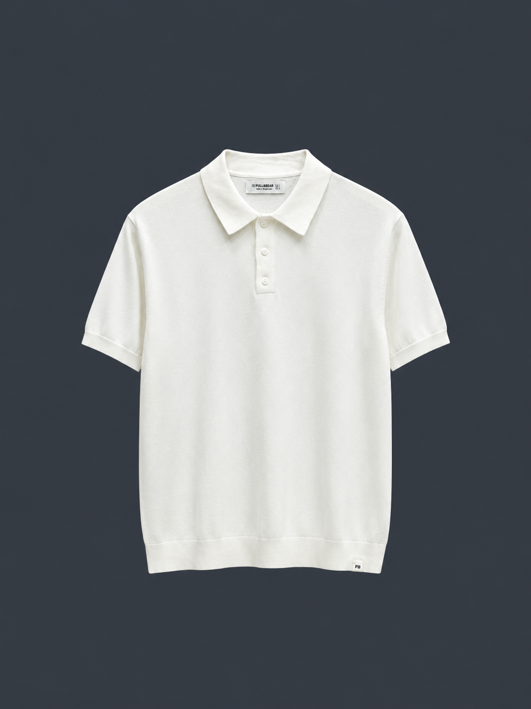 PULL&BEAR Essential Knit Polo  – Pearl White