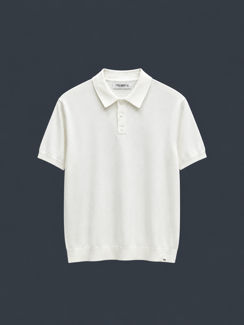 PULL&BEAR Essential Knit Polo  – Pearl White