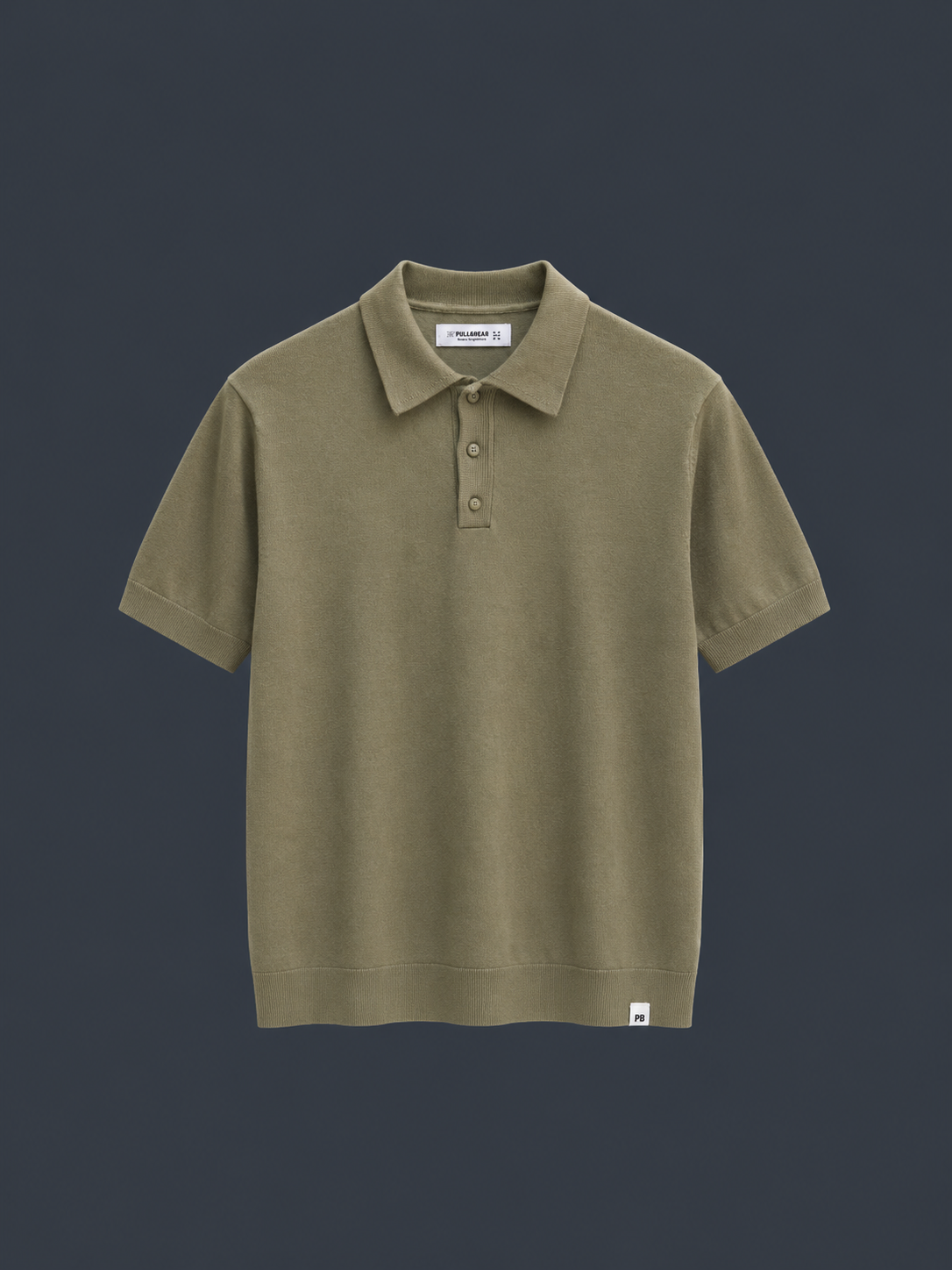 PULL&BEAR Signature Knit Polo – Olive