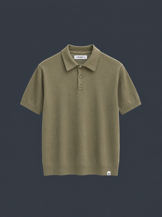 PULL&BEAR Signature Knit Polo – Olive