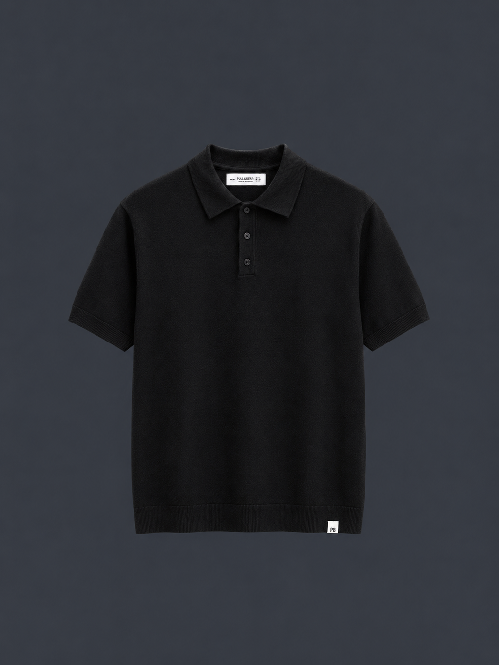 PULL&BEAR Signature Knit Polo – Midnight Black