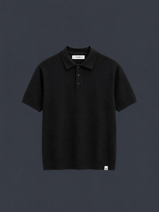 PULL&BEAR Signature Knit Polo – Midnight Black