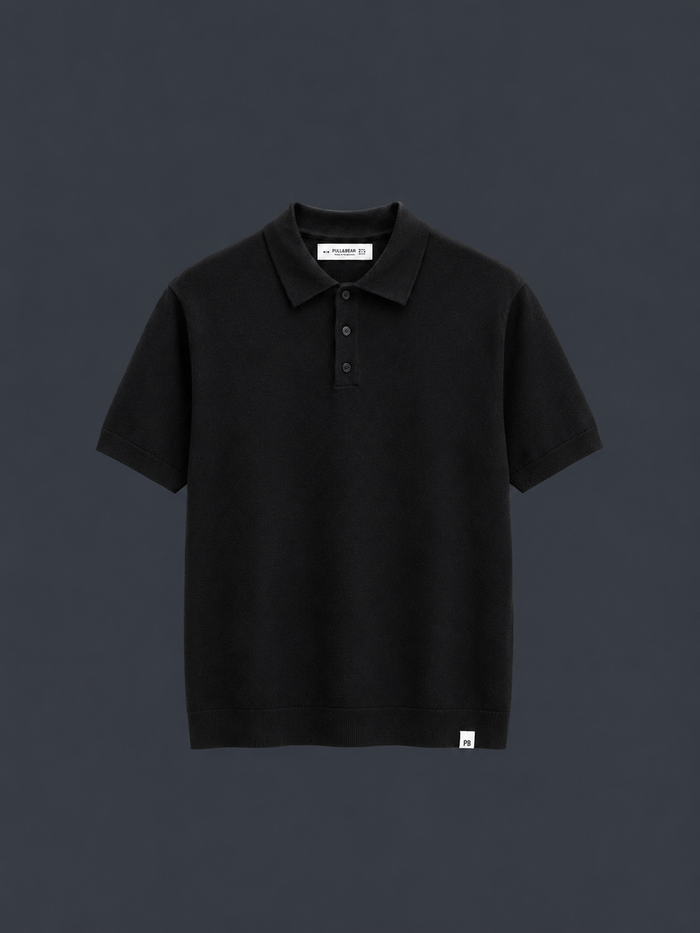 PULL&BEAR Signature Knit Polo – Midnight Black