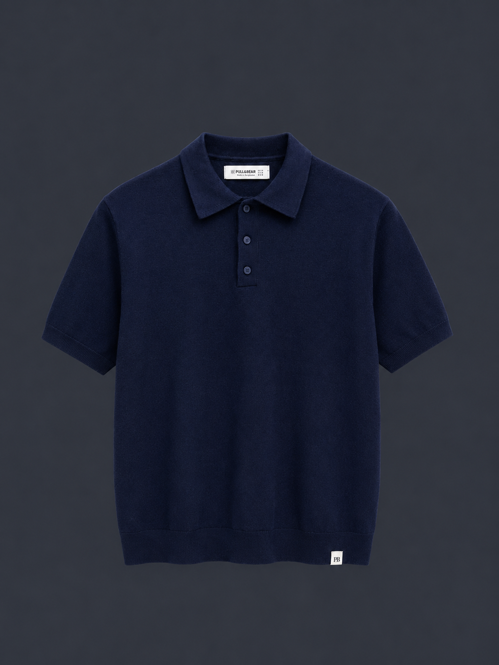 PULL&BEAR Heritage Knit Polo – Navy