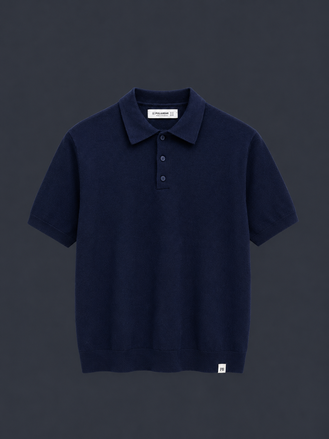 PULL&BEAR Heritage Knit Polo – Navy