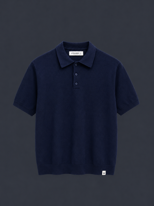 PULL&BEAR Heritage Knit Polo – Navy