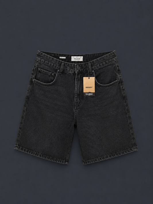 PULL&BEAR Relaxed Denim Shorts – Washed Black