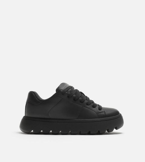 ZARA Minimal Leather Sneakers – Triple Black