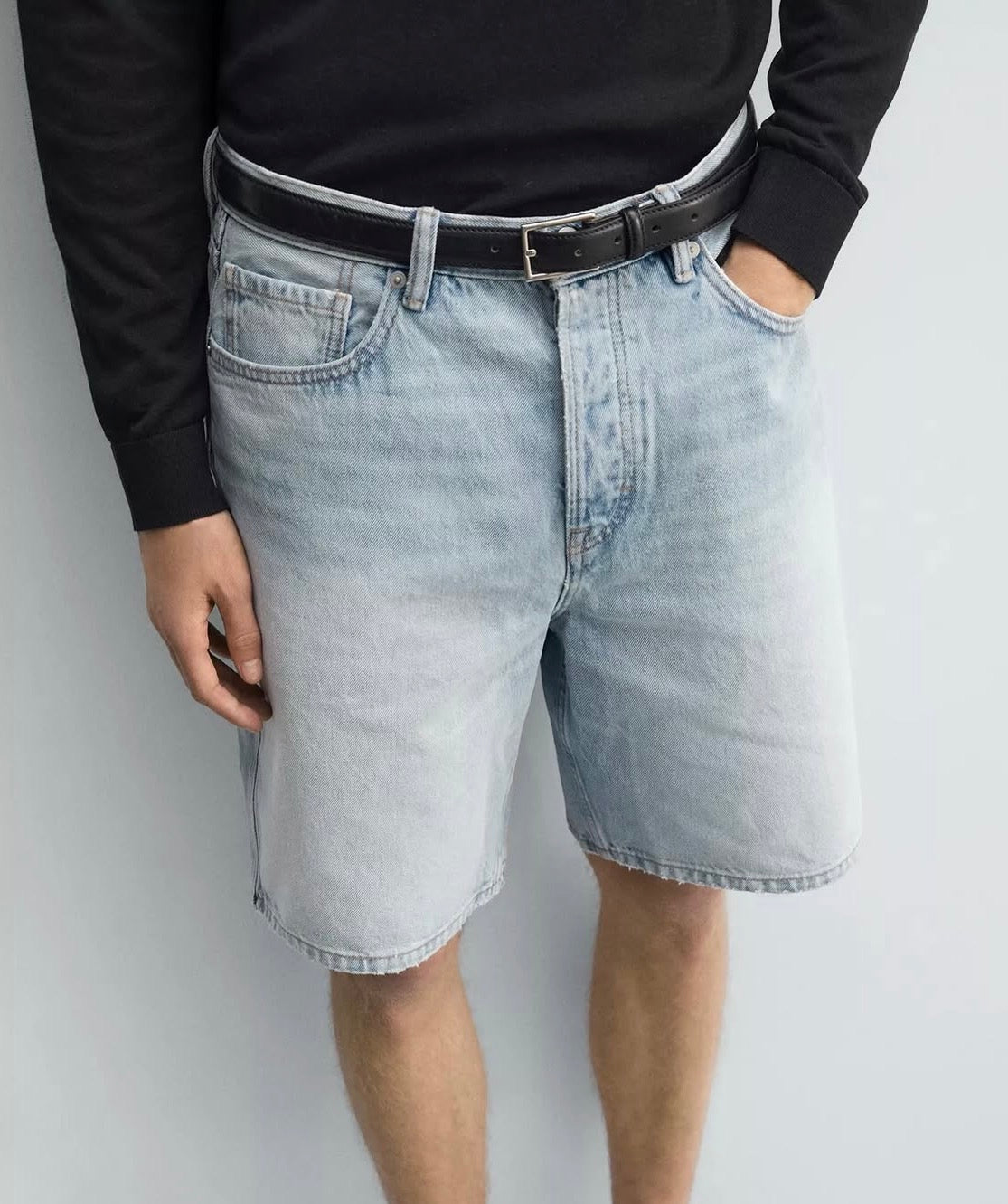 PULL&BEAR Relaxed Fit Denim Shorts – Washed Light Blue