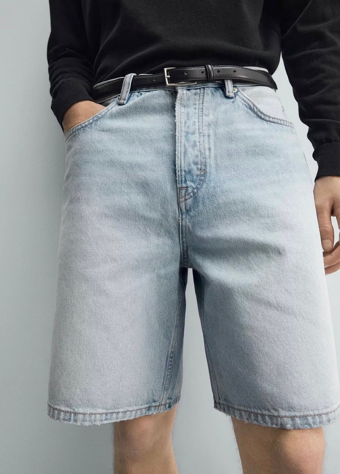 PULL&BEAR Relaxed Fit Denim Shorts – Washed Light Blue