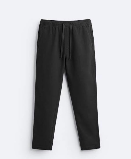 ZARA Straight Fit Linen Trousers – BLACK