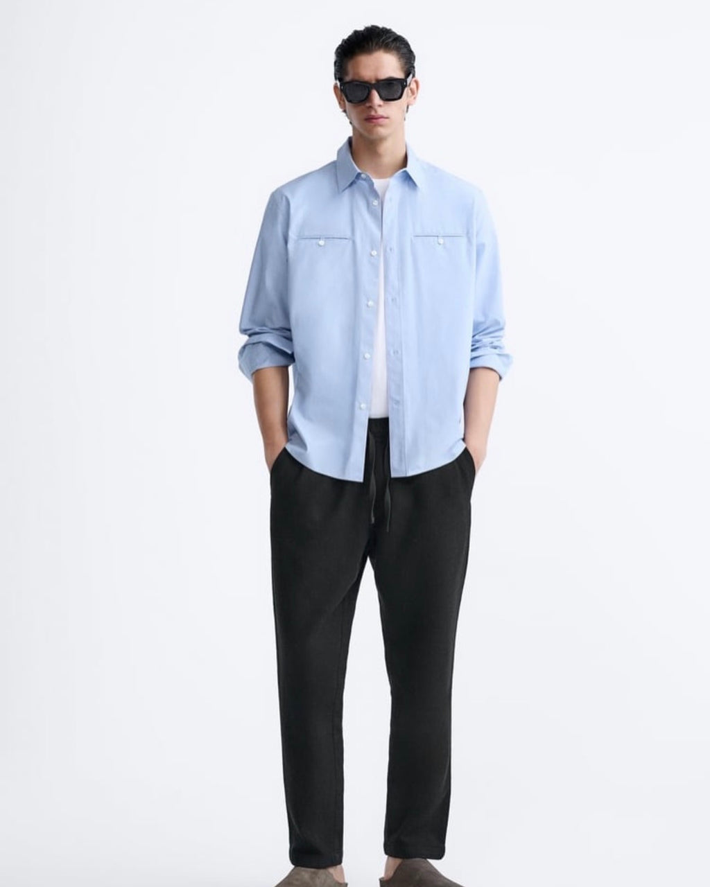 ZARA Straight Fit Cotton Linen Trousers – BLACK
