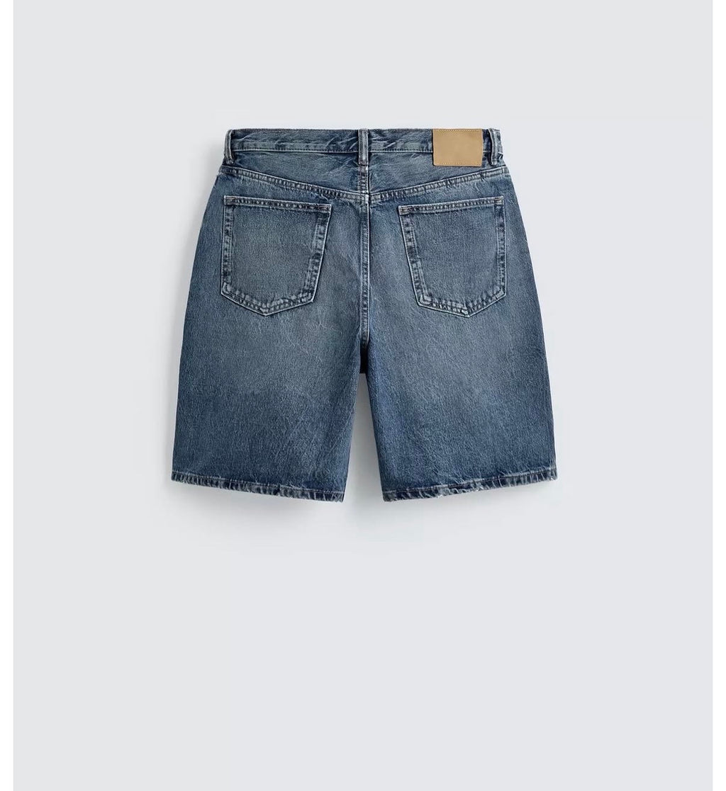 PULL&BEAR Relaxed Fit Denim Shorts – Washed Light Blue