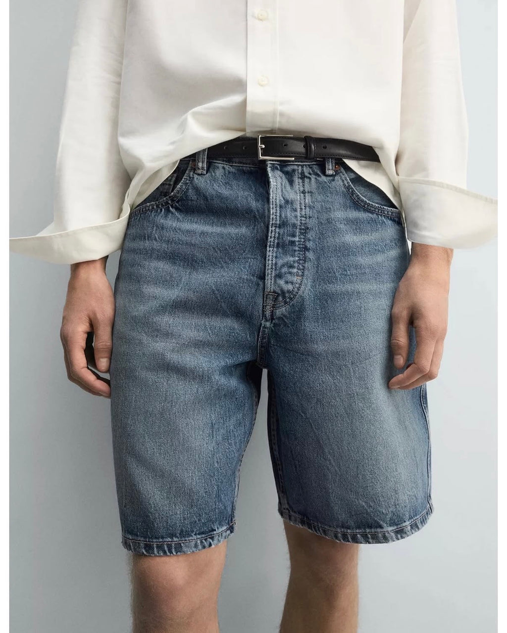 PULL&BEAR Relaxed Fit Denim Shorts – Washed Light Blue