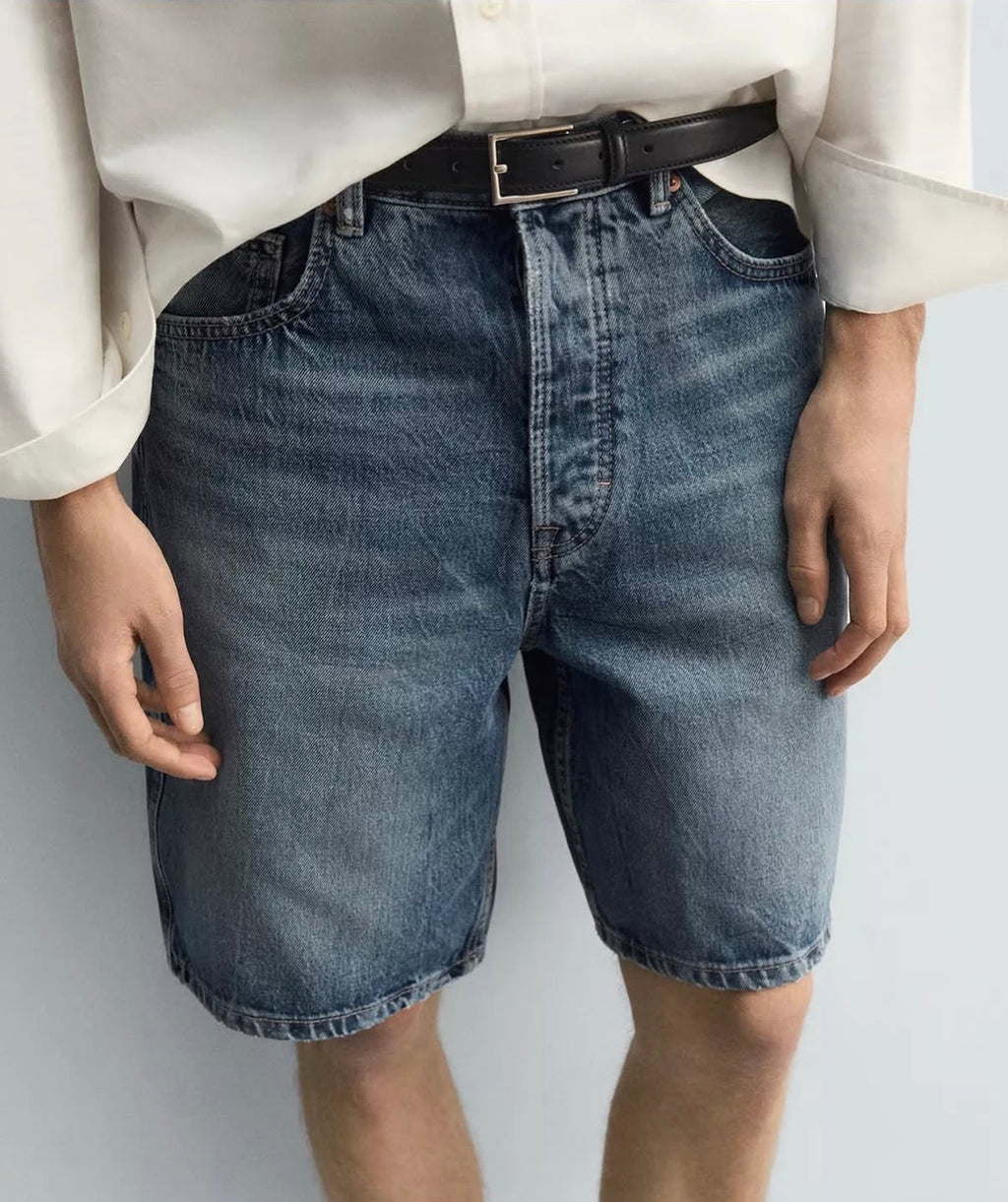 PULL&BEAR Relaxed Fit Denim Shorts – Washed Light Blue