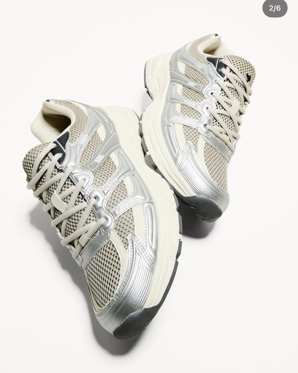 𝗕𝗘𝗥𝗦𝗛𝗞𝗔  Metallic Chunky Trainers – Silver Grey