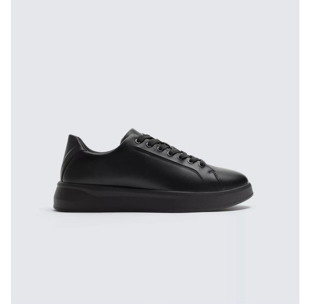 ZARA Minimal Leather Sneakers – Black
