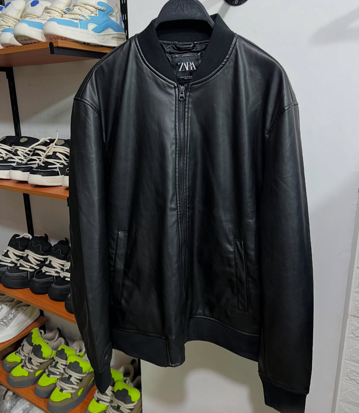 LEATHER EFFECT BOMBER JACKET