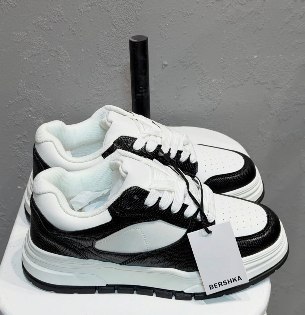 BERSHKA Street Court Sneakers – Black White