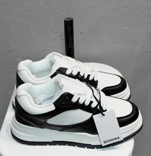 BERSHKA Street Court Sneakers – Black White