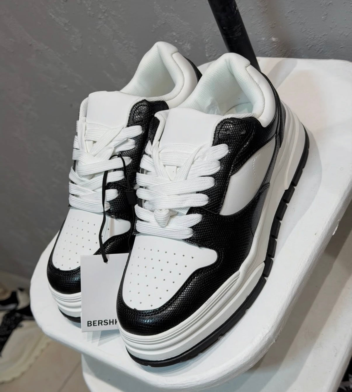 BERSHKA Street Court Sneakers – Black White