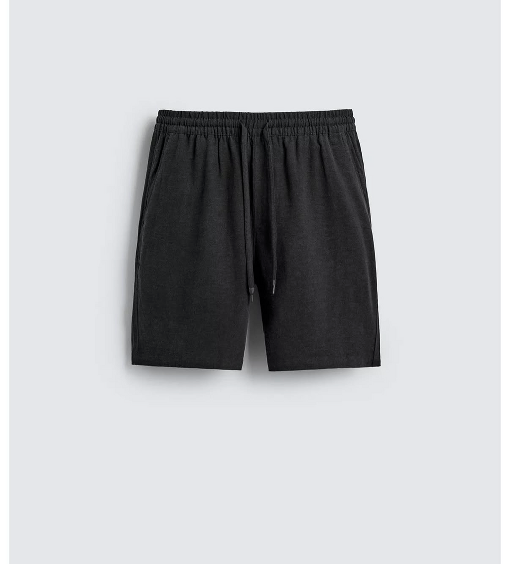 PULL&BEAR Relaxed Fit Linen Shorts – Black