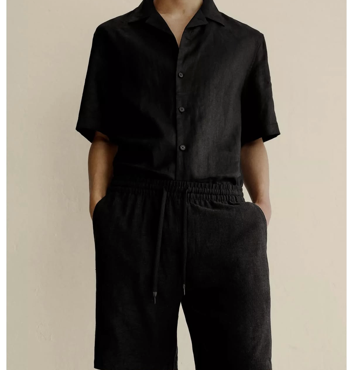 PULL&BEAR Relaxed Fit Linen Shorts – Black