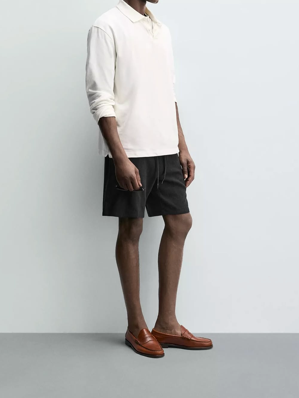 PULL&BEAR Relaxed Fit Linen Shorts – Black