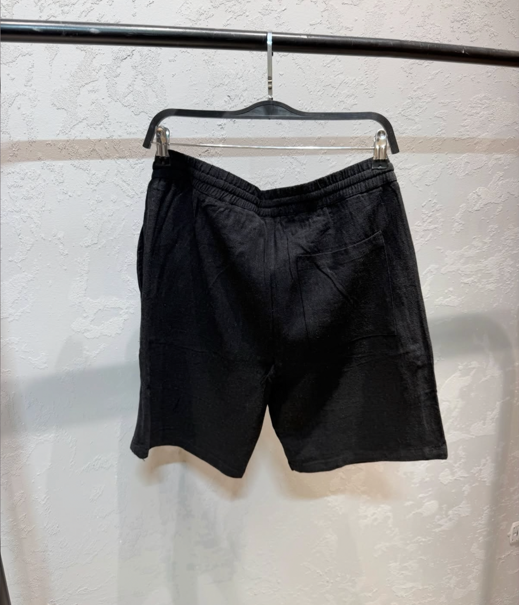 PULL&BEAR Relaxed Fit Linen Shorts – Black