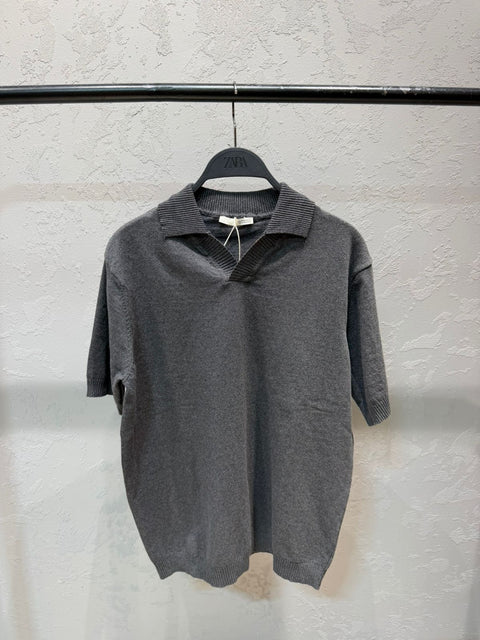 ZARA Heritage Knit Polo – dark grey