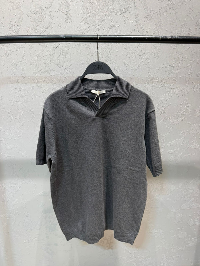 ZARA Heritage Knit Polo – dark grey