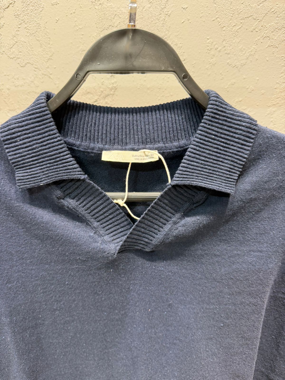 ZARA Heritage Knit Polo – Midnight Navy