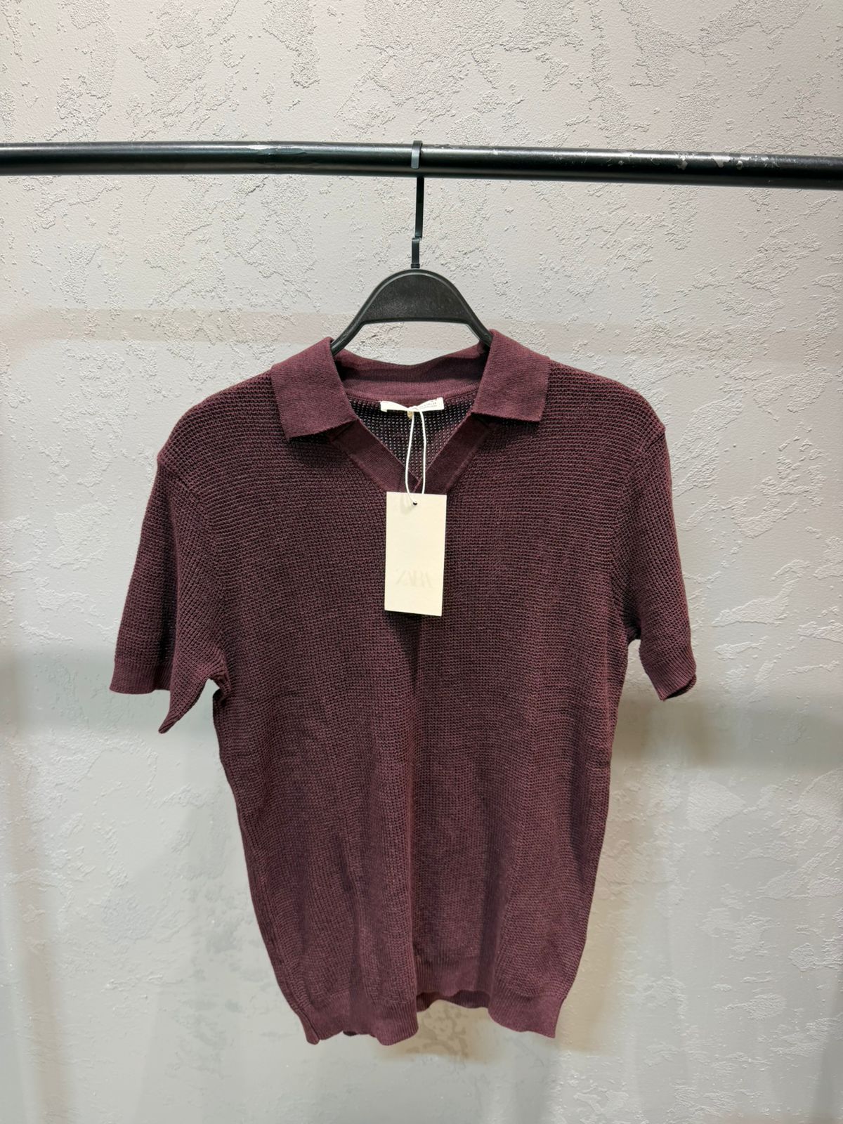 ZARA Waffle Knit Polo – Burgundy
