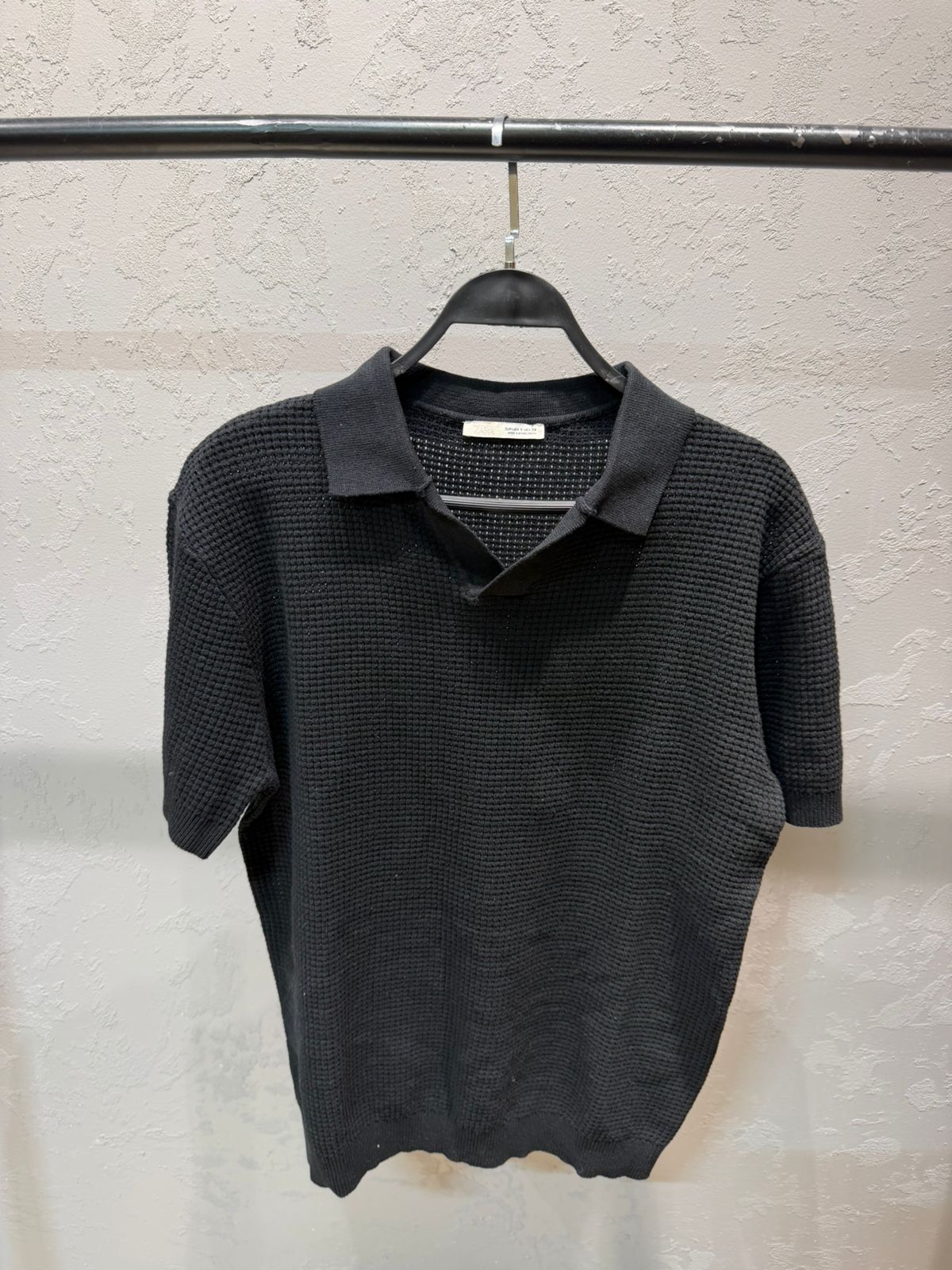 ZARA Waffle Knit Polo – Black
