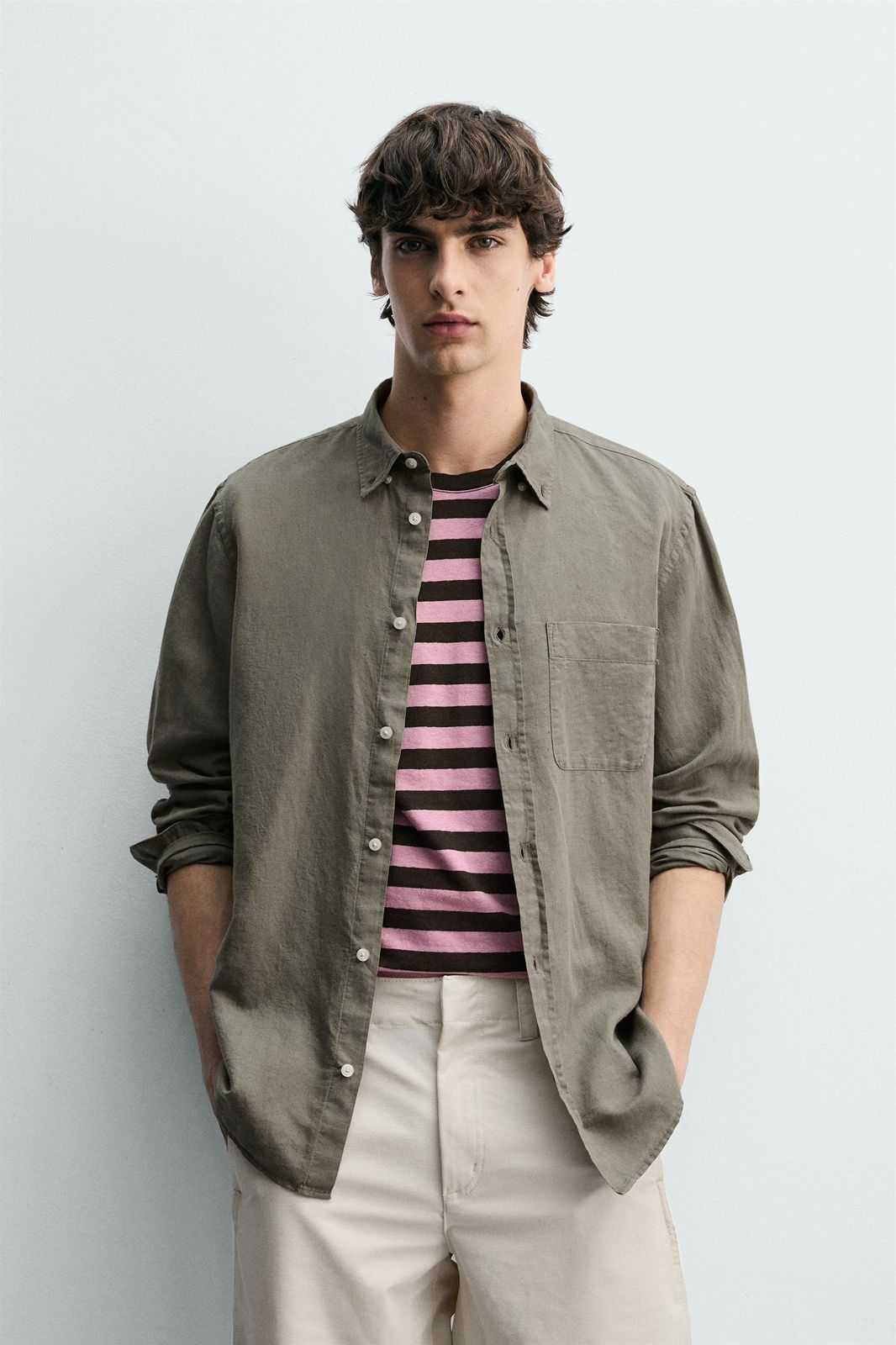 ZARA Riviera Linen Shirt – Olive/Khaki