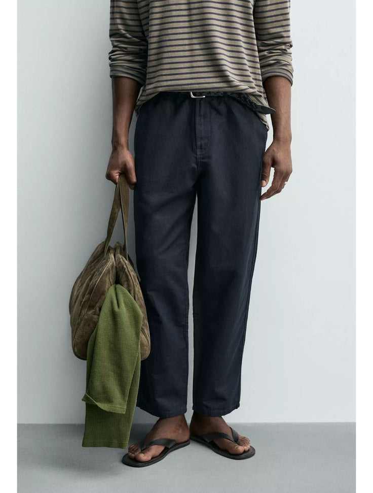 ZARA Riviera Cotton Linen Trousers – Navy