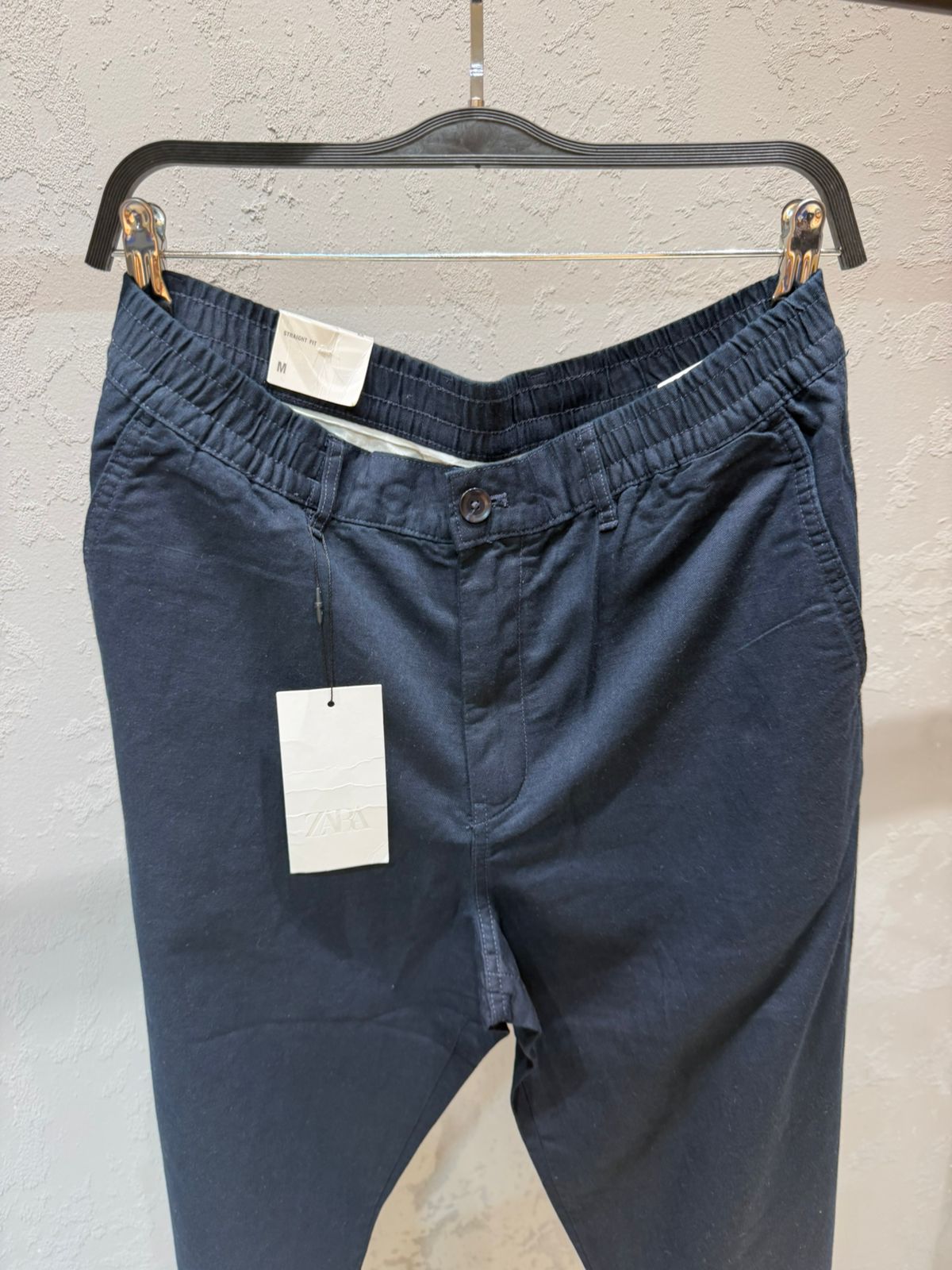 ZARA Riviera Cotton Linen Trousers – Navy