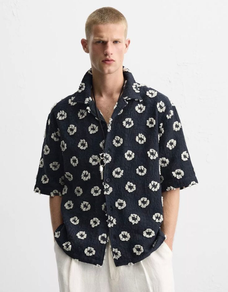 ZARA Resort Print Shirt – Midnight Black