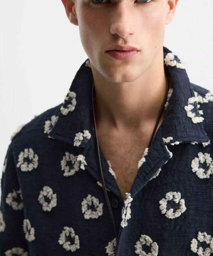 ZARA Resort Print Shirt – Midnight Black