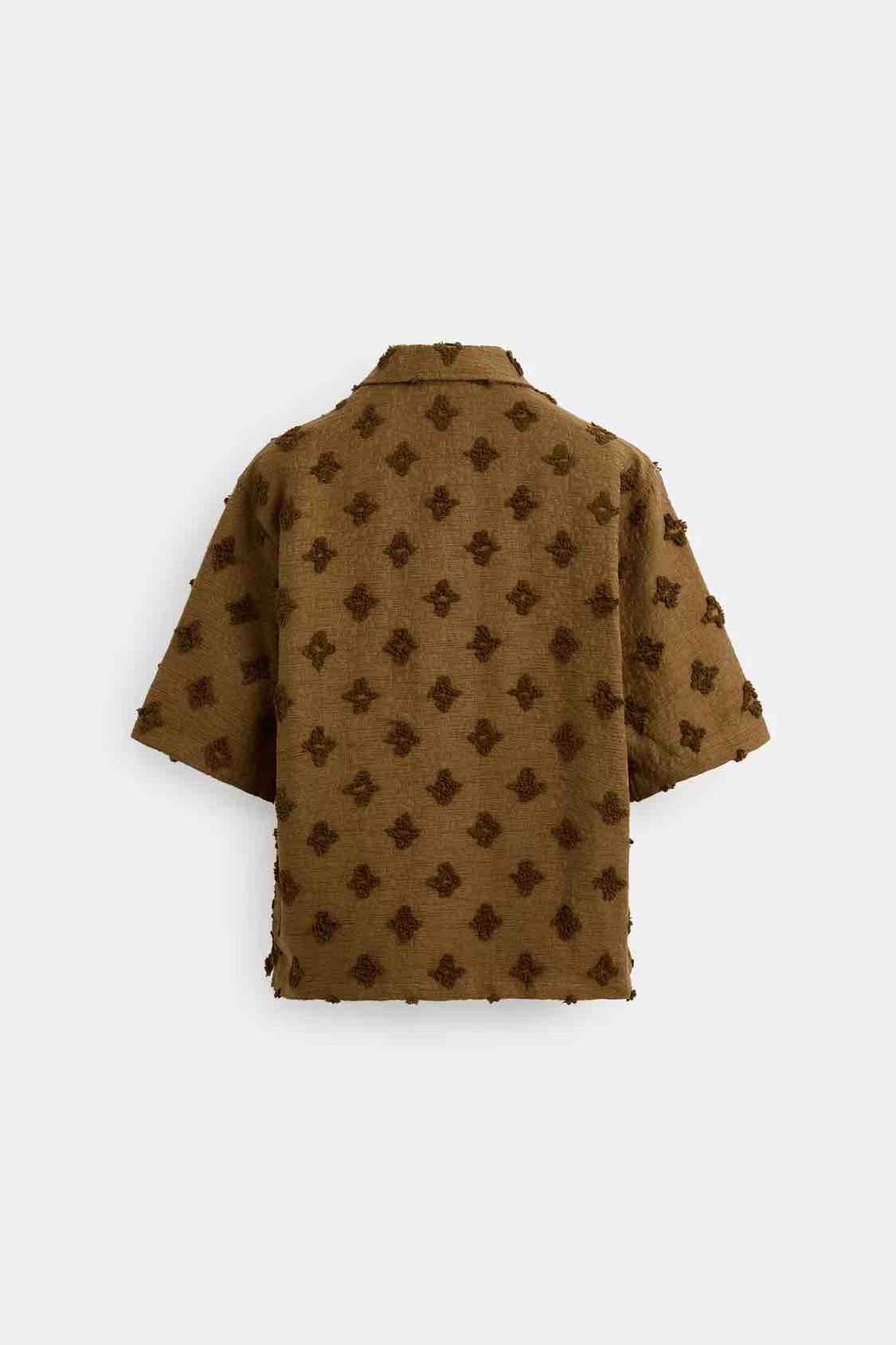 ZARA Relaxed Fit Jacquard Shirt – Tobacco Brown